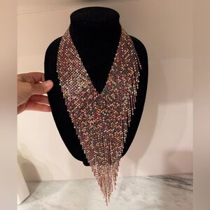 Natasha bib mesh waterfall colorful rhinestone gems statement necklace